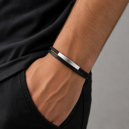Herren-ID-Armband aus schwarzem Leder