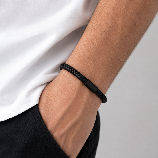 Men's Braided Black Leather Bracelet