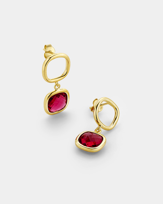VOGUE | Gold-Plated Silver Drop Earrings with Red Stones