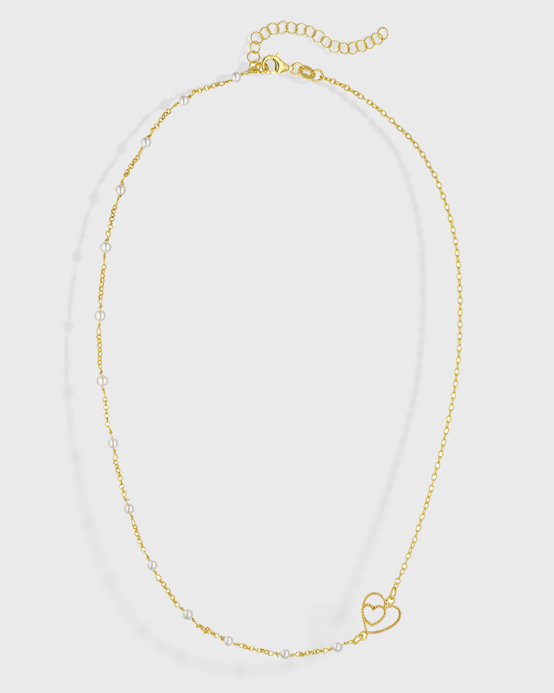 VOGUE | Gold-Plated 925 Sterling Silver Necklace with Double Heart & Pearls