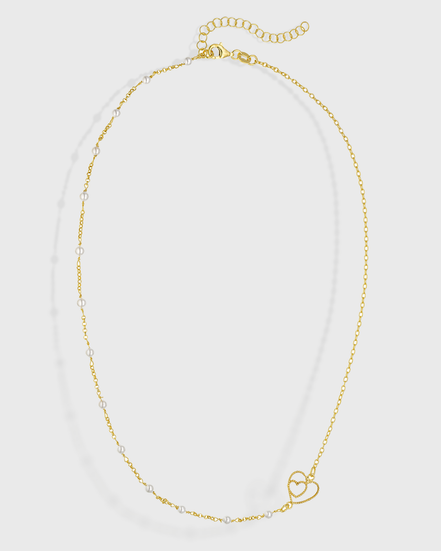 VOGUE | Gold-Plated 925 Sterling Silver Necklace with Double Heart & Pearls