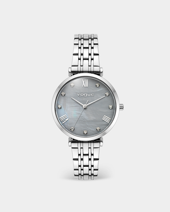 VOGUE | New Bliss Crystals Silver Stainless Steel Bracelet Watch