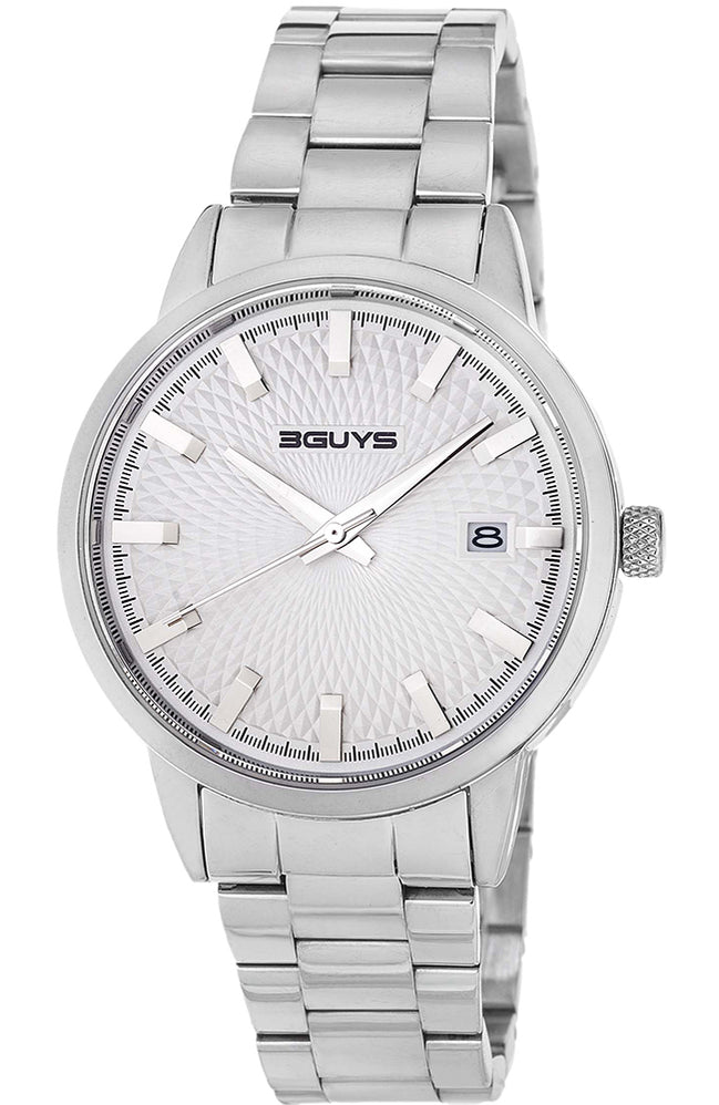 3GUYS Silver Stainless Steel Watch with White Textured Dial