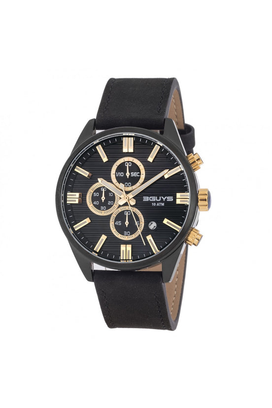 3GUYS Black & Gold Chronograph with Leather Strap