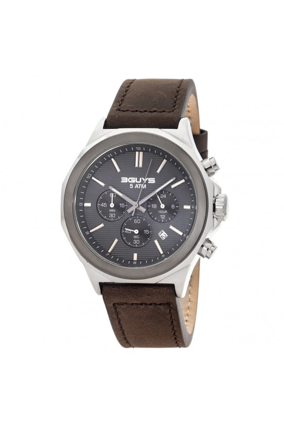 3GUYS Chronograph with Grey Dial & Brown Leather Strap