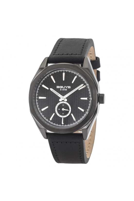 3GUYS Black Leather Watch with Small Seconds