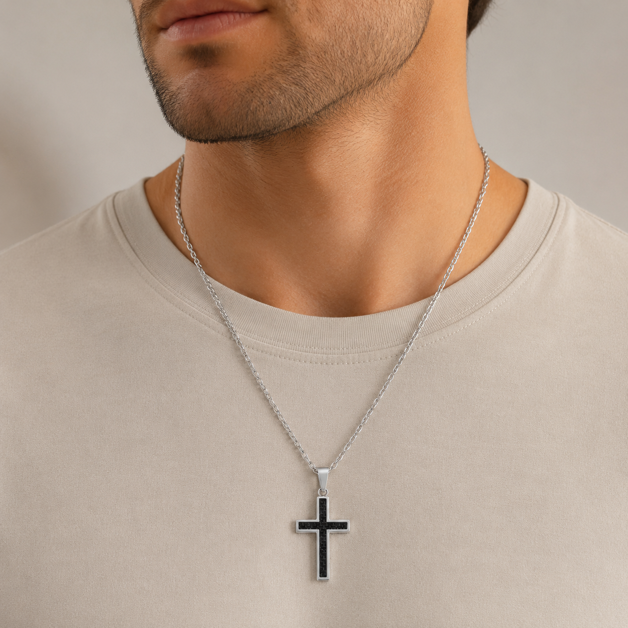 Silver and Black Cross Necklace