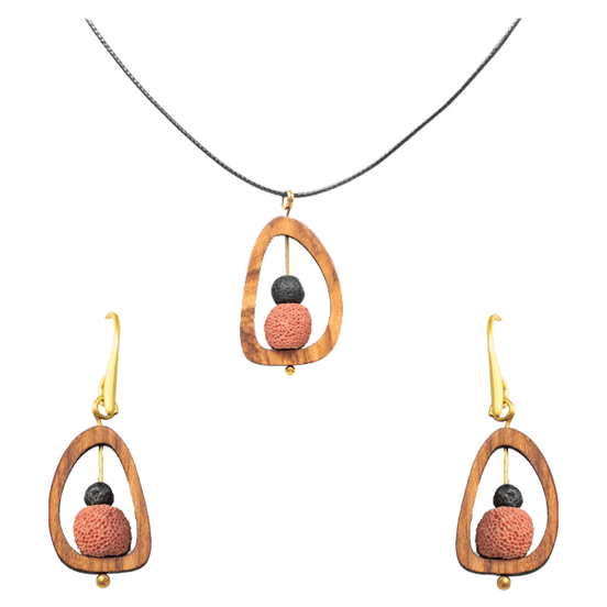 Handmade Cretan Olive Wood Necklace & Earrings – Minimal Beads