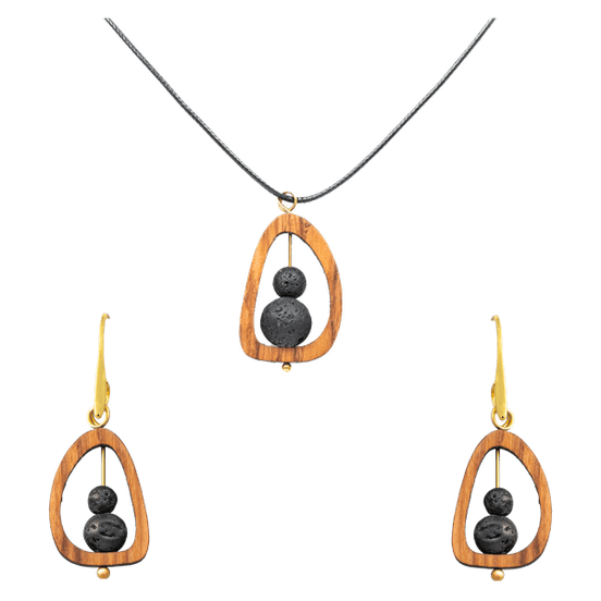 Handmade Cretan Olive Wood Jewelry Set – Pendant & Earrings