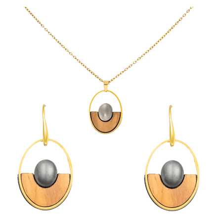 Handgefertigtes Oval-Set – kretisches Olivenholz, goldfarbener Edelstahl