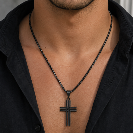 Black Geometric Cross Necklace