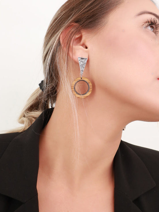 Bold Olive Wood Earrings (Handmade) – Geometric Triangle Detail