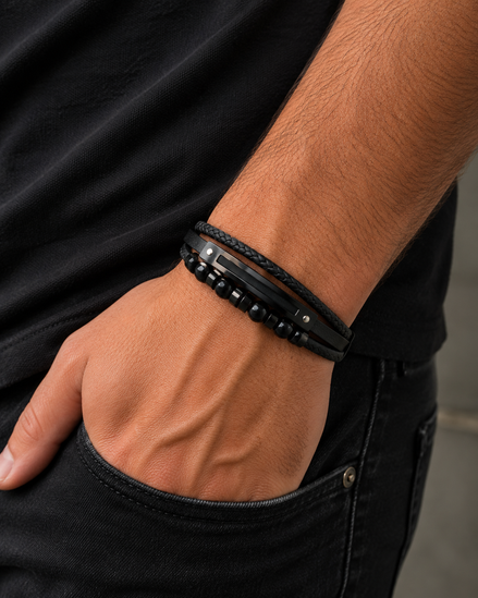 Herrenarmband mehrlagig schwarz