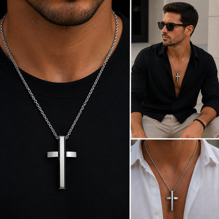 Modern Silver Cross Necklace