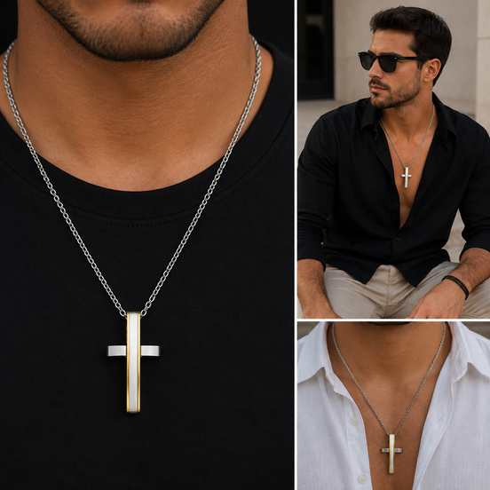 Two Tone Modern Cross Necklace