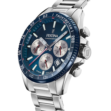 FESTINA | Ανδρικό Ρολόι Χρονογράφος με Μπλε Καντράν και Ταχύμετρο