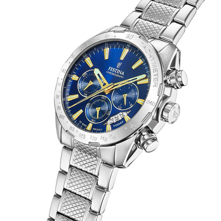 FESTINA | Ανδρικό Ρολόι Χρονογράφος με Μπλε Καντράν και Ταχύμετρο