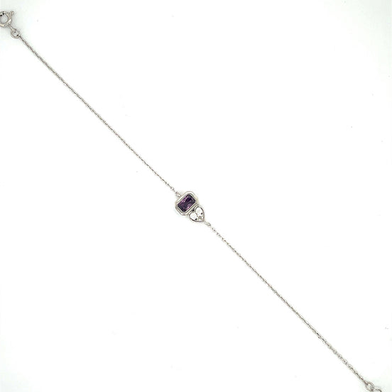 Amethyst & Heart Charm Bracelet (Silver Tone)