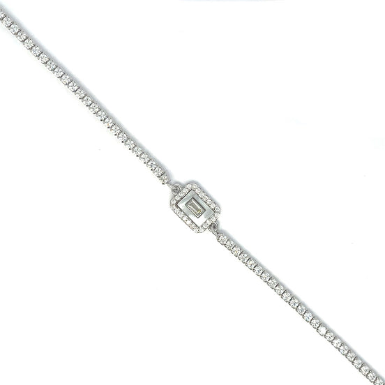 Baguette Center Tennis Bracelet (Silver Tone)