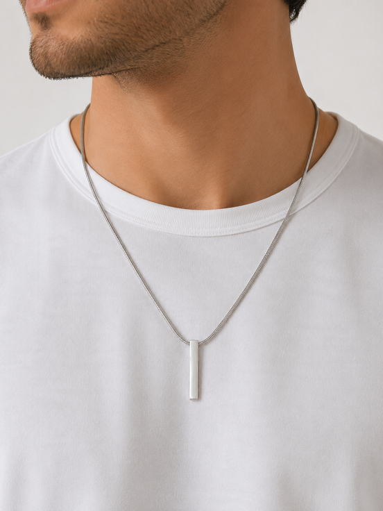 Men’s Silver Vertical Bar Necklace