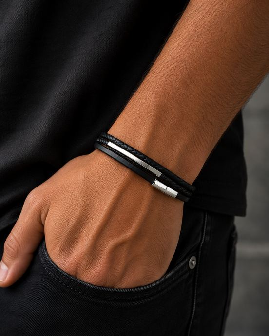 Men's Multi-Layer Black Leather Bracelet