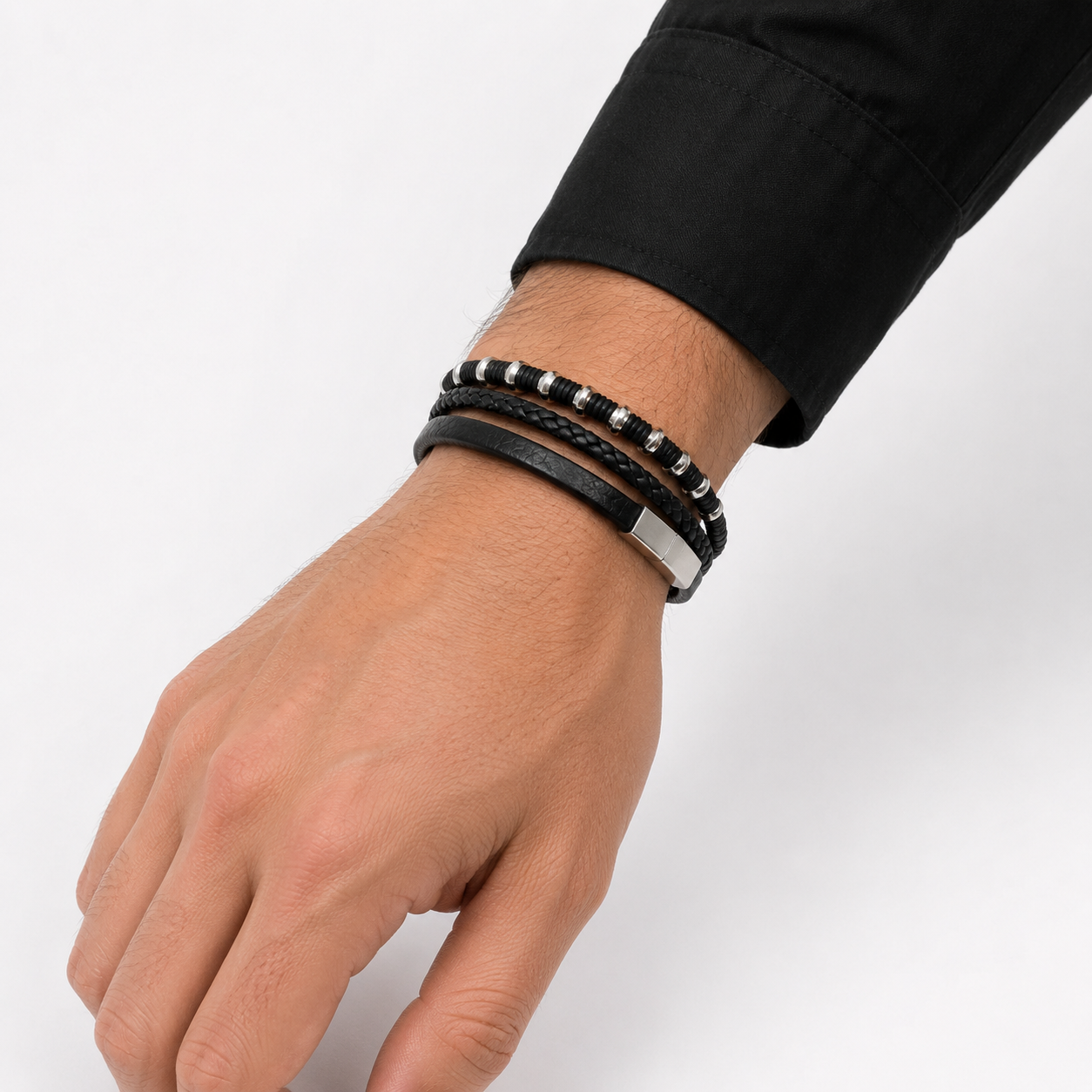 Herren-Lederarmband in Schwarz