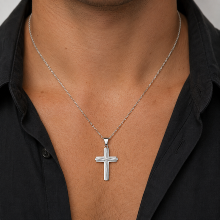 Silver Textured Cross Necklace