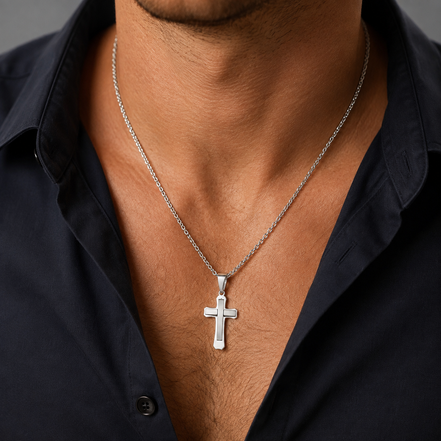 Polished Silver Cross Necklace