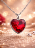 Ruby-Red Heart Crystal Pendant Necklace – Silver Tone Stainless Steel