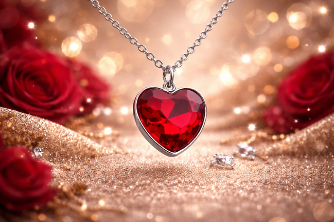 Ruby-Red Heart Crystal Pendant Necklace – Silver Tone Stainless Steel