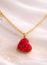 Red Crystal Heart Charm Necklace Gold Tone Stainless Steel