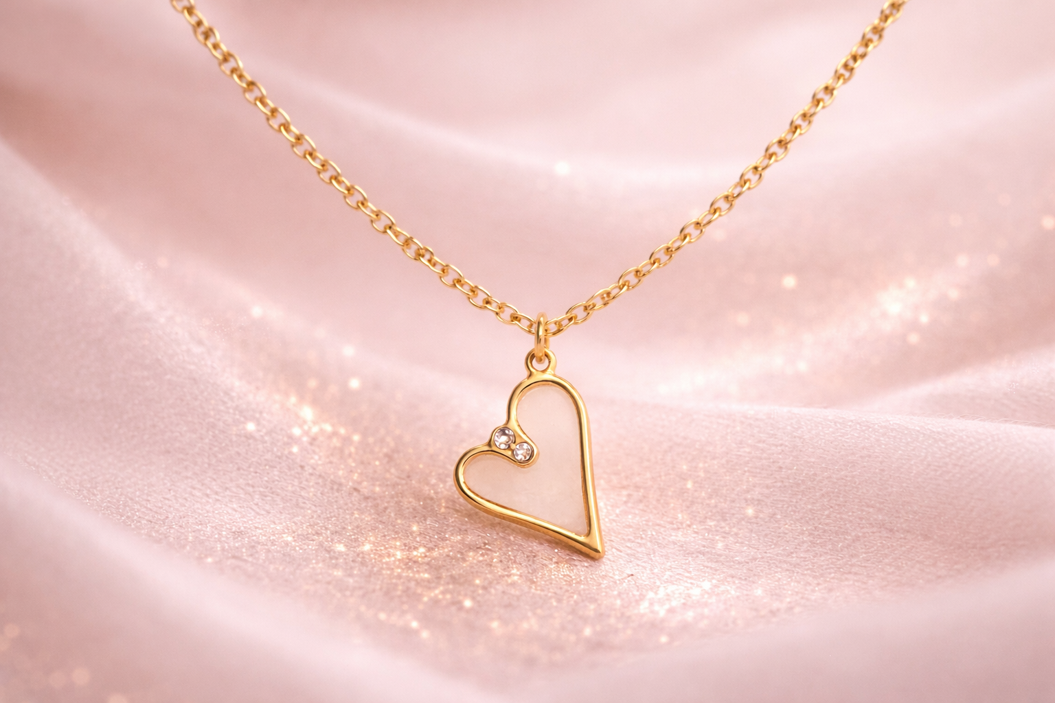 Golden Outline Heart Necklace With Crystal Detail Gold Tone Stainless Steel