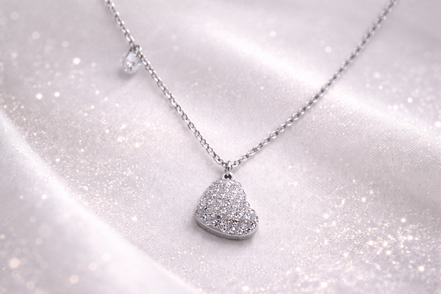 Pavé Crystal Heart Necklace Silver Tone Stainless Steel