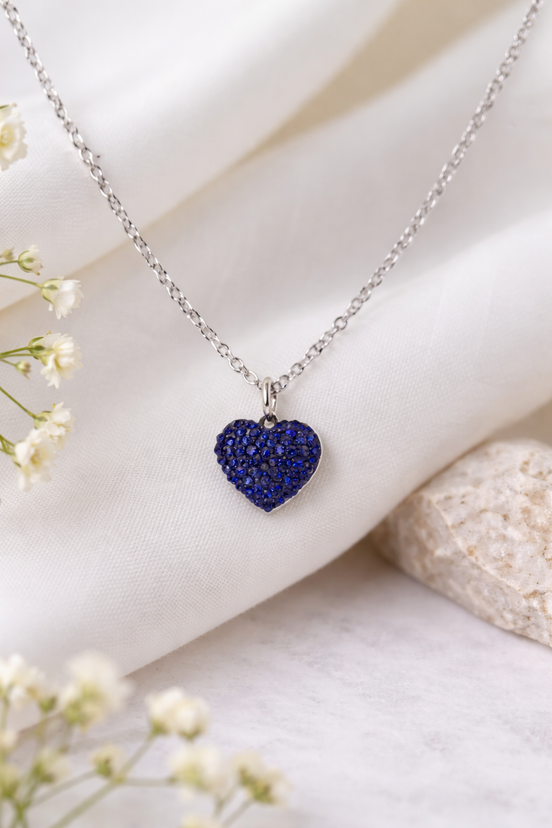 Sparkling Blue Heart Pendant Necklace