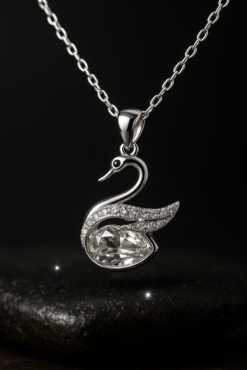 925 Sterling Silver Swan Necklace with Sparkling Crystal