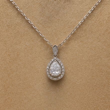 925 Sterling Silver Tear-Drop Necklace with Zircon Stones