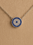 925 Sterling Silver Round Evil Eye Necklace with Blue Stone