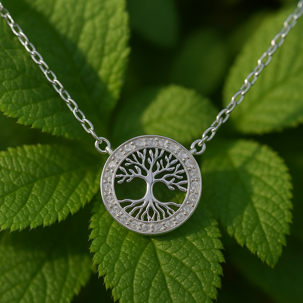 925 Sterling Silver Tree of Life Necklace with Zircon Stones