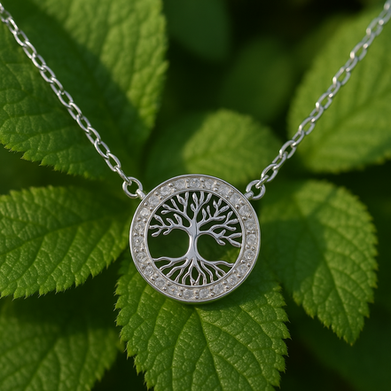 925 Sterling Silver Tree of Life Necklace with Zircon Stones