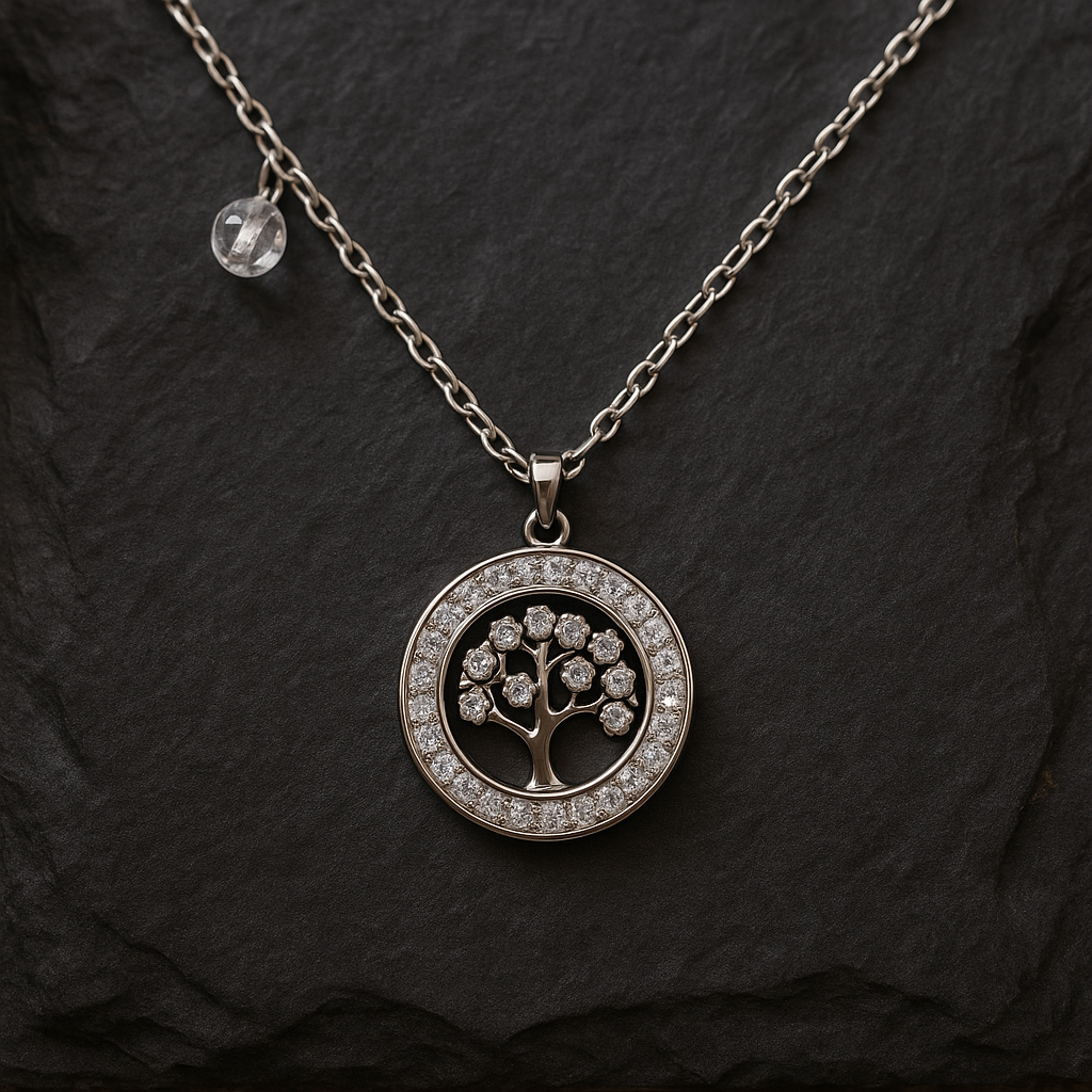 Stainless Steel Tree of Life Necklace with Zircon Stones