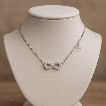Stainless Steel Infinity Necklace with Zircon Stones