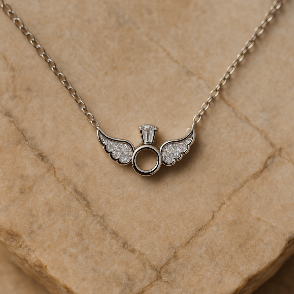 Stainless Steel Angel Wings Necklace with Zircon Stones