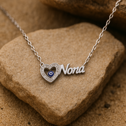 Stainless Steel “Nona” Heart Necklace with Evil Eye