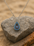 Stainless Steel Tear-Drop Necklace with Evil Eye & Blue Zircon Stones