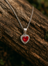 925 Sterling Silver Red Heart Necklace with Zircon Stones