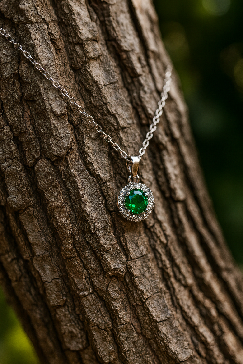 925 Sterling Silver Necklace with Round Green Zircon