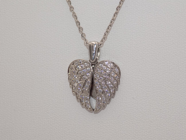 Stainless Steel Angel Necklace with Opening Wings & Zircon Stones