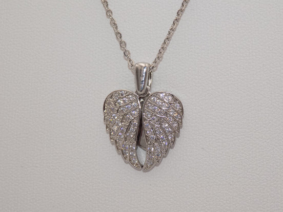 Stainless Steel Angel Necklace with Opening Wings & Zircon Stones