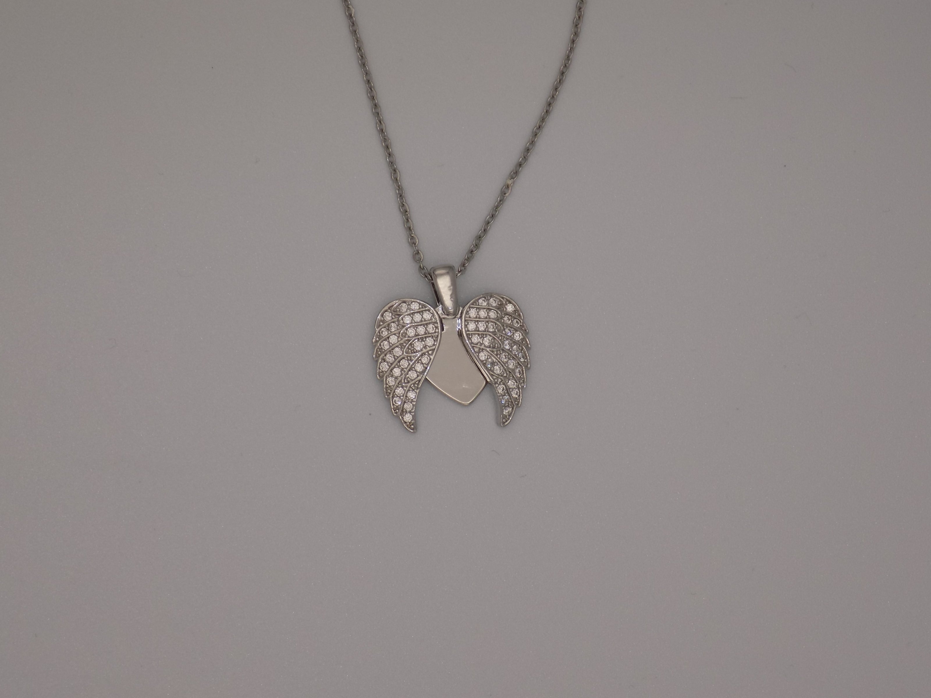 Stainless Steel Angel Necklace with Opening Wings & Zircon Stones