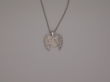 Stainless Steel Angel Necklace with Opening Wings & Zircon Stones